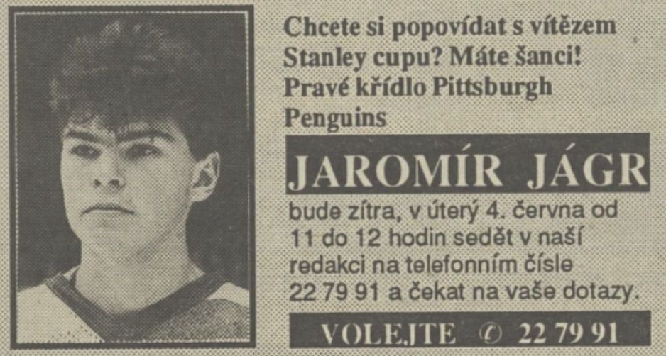 Telefonický rozhovor s Jaromírem Jágrem v roce 1991